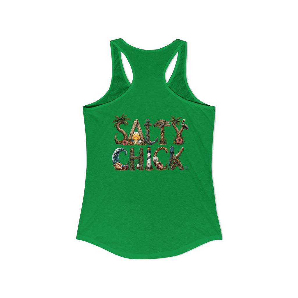 Performance Racerback Tank-Diver's Salty Chick lettering