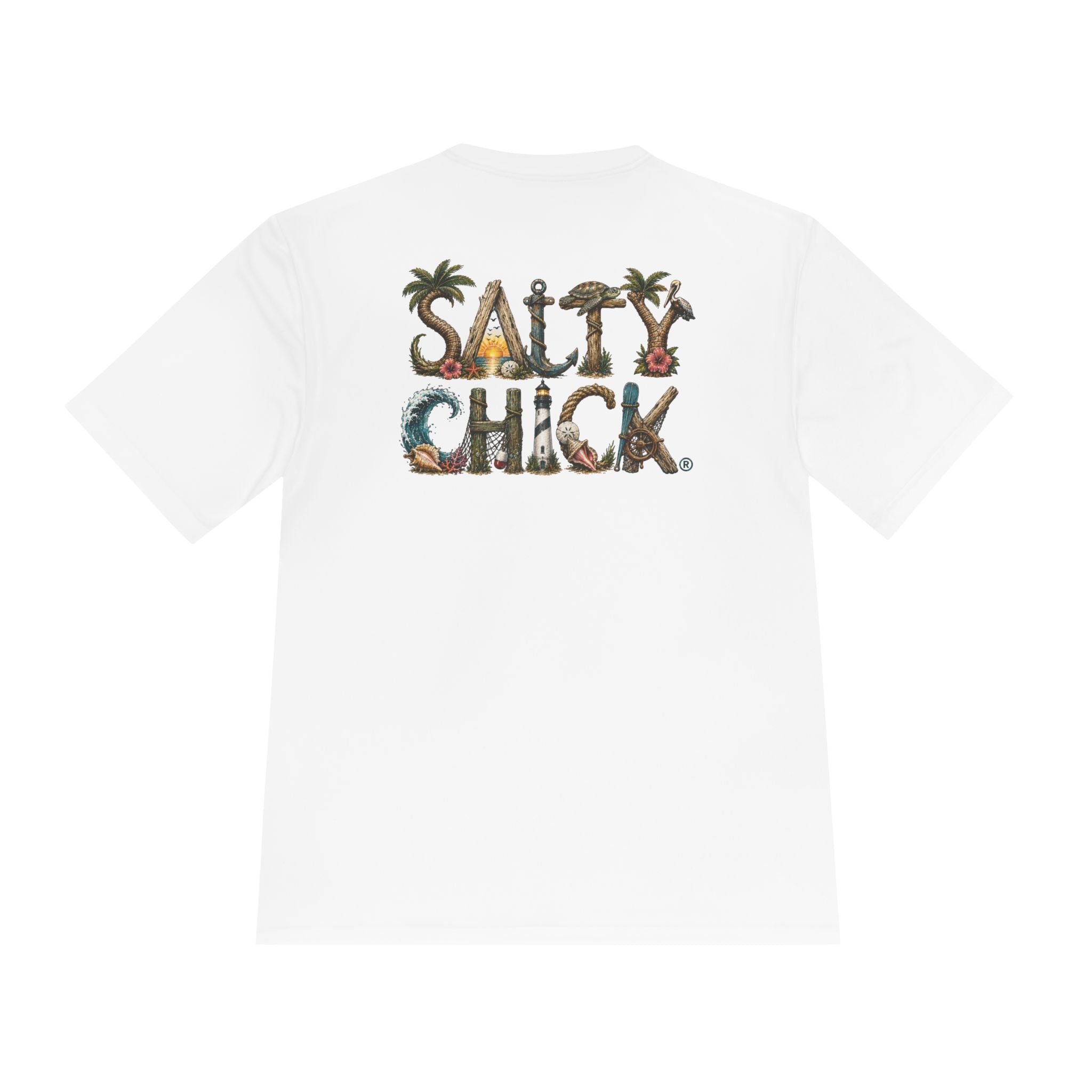 Salty Chick Lettering Moisture Wicking Short Sleeve – Coastal Life