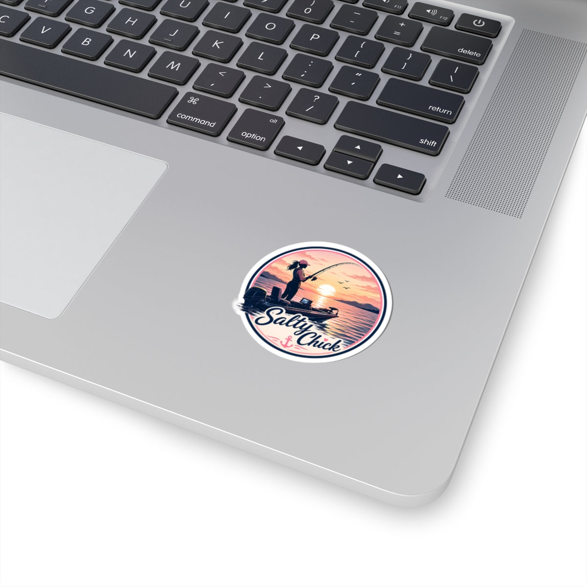 Salty Chick Woman in Boat Fishing Kiss-Cut Vinyl Sticker