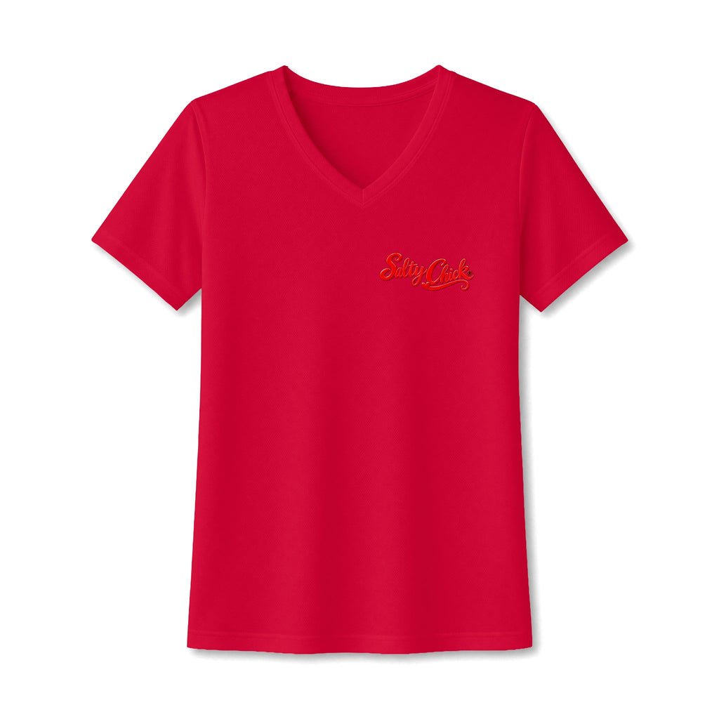 Dog Lake Sunset V-Neck Tee — Choc Lab