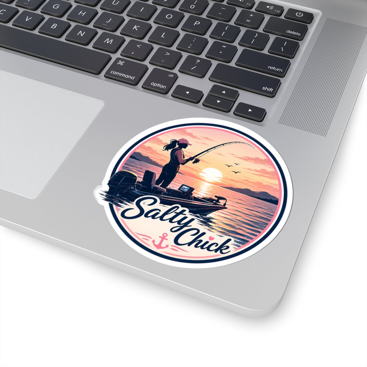 Salty Chick Woman in Boat Fishing Kiss-Cut Vinyl Sticker