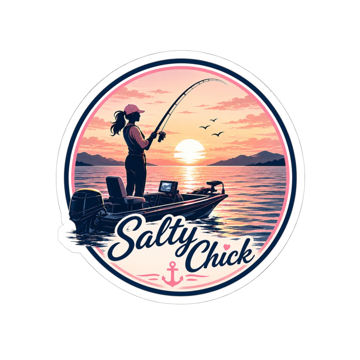 Salty Chick Woman in Boat Fishing Kiss-Cut Vinyl Sticker