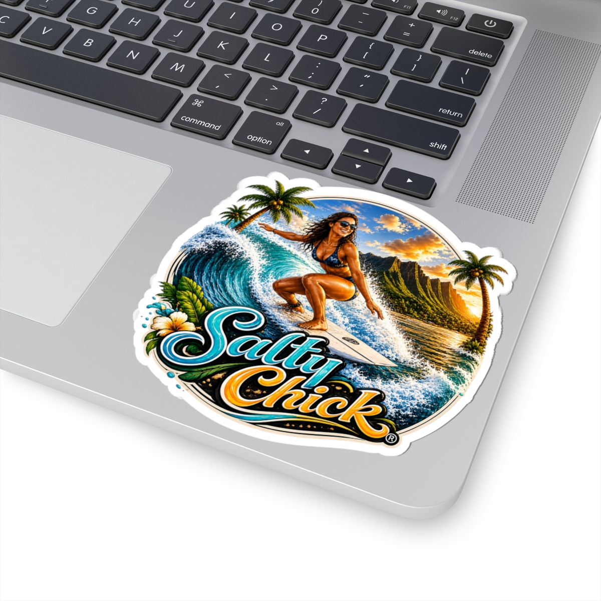 Salty Chick Surf & Sunset Kiss-Cut Vinyl Sticker – Coastal Life